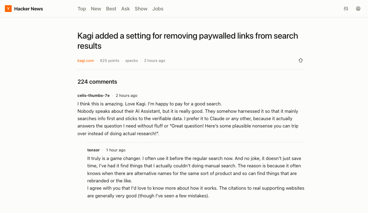 A thread in Easy for Hacker News with comfortably spaced, nested comments.