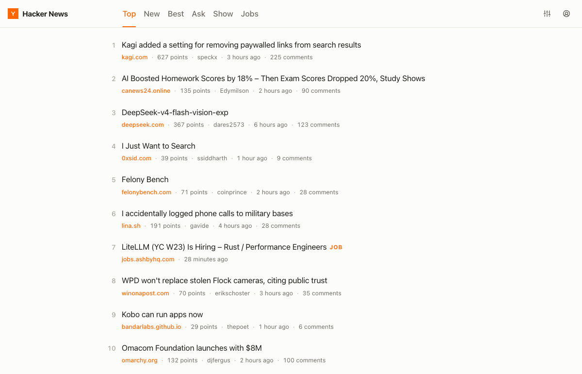 The redesigned Hacker News front page displayed in Easy for Hacker News.